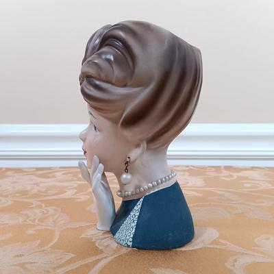 LOT 343: Vintage Lady Head Vases with Sandra Roth Scarf & Vintage Hat Box