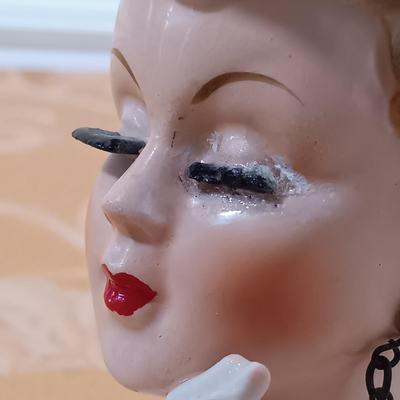 LOT 343: Vintage Lady Head Vases with Sandra Roth Scarf & Vintage Hat Box