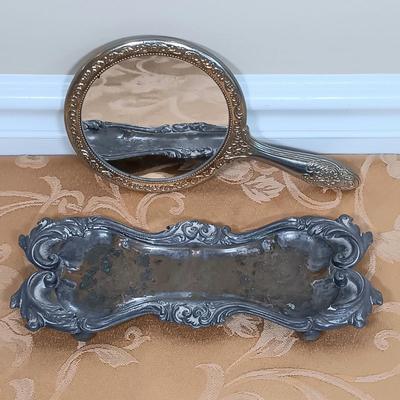 LOT 345: Antique J.B. Art Nouveau Jewelry Box, Crystal Powder Jars, Small Engraved Metal Fountain Pen & More