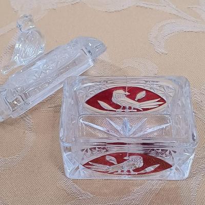 LOT 345: Antique J.B. Art Nouveau Jewelry Box, Crystal Powder Jars, Small Engraved Metal Fountain Pen & More