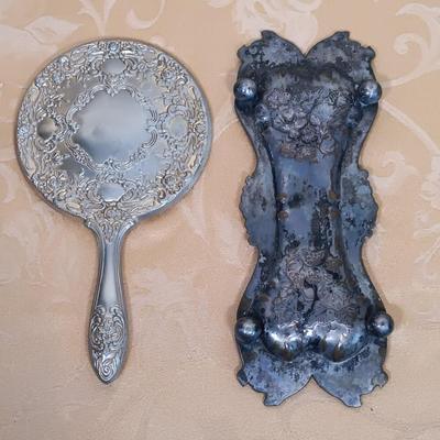 LOT 345: Antique J.B. Art Nouveau Jewelry Box, Crystal Powder Jars, Small Engraved Metal Fountain Pen & More