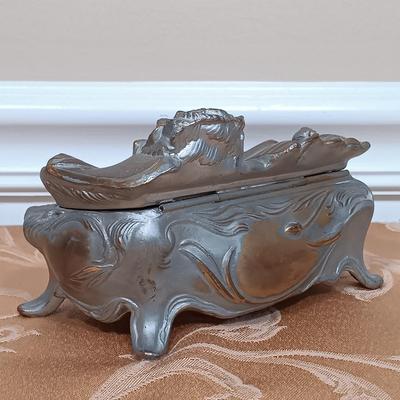 LOT 345: Antique J.B. Art Nouveau Jewelry Box, Crystal Powder Jars, Small Engraved Metal Fountain Pen & More