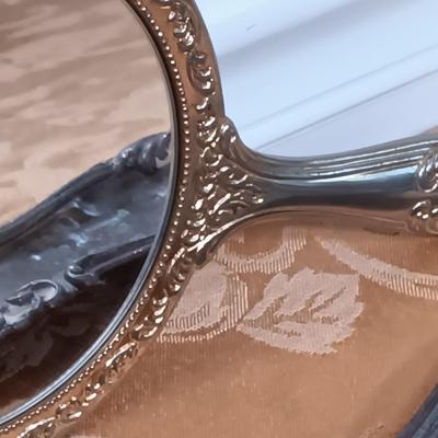 LOT 345: Antique J.B. Art Nouveau Jewelry Box, Crystal Powder Jars, Small Engraved Metal Fountain Pen & More