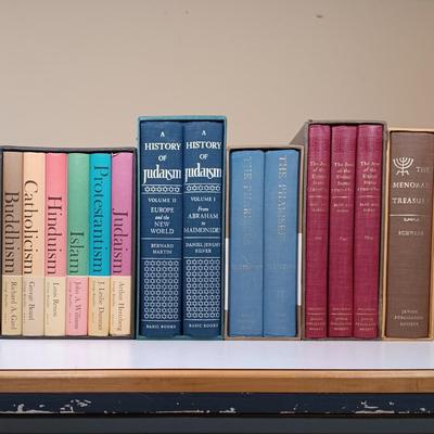 LOT 347: Vintage Book Sets- 'A History of Judaism' 1970s Box Set, Braziller's 1961 'Great Religions of Modern...