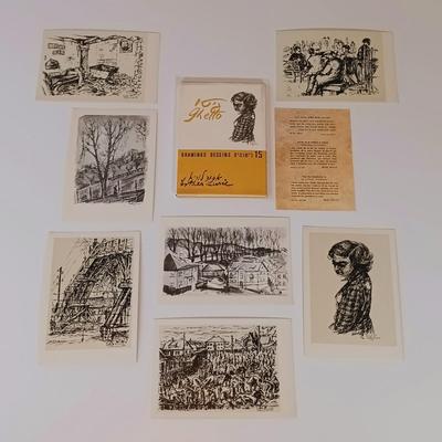 LOT 351: Esther Lurie's Rare Postcard Collection 'Ghetto - A Living Witness' Drawings from Kovno, Signed and Numbered...