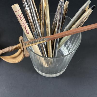 LOT 352: Cross Pen Collection along w/Chromatic & Wooden Pens & Signed Print