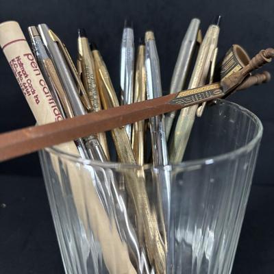 LOT 352: Cross Pen Collection along w/Chromatic & Wooden Pens & Signed Print