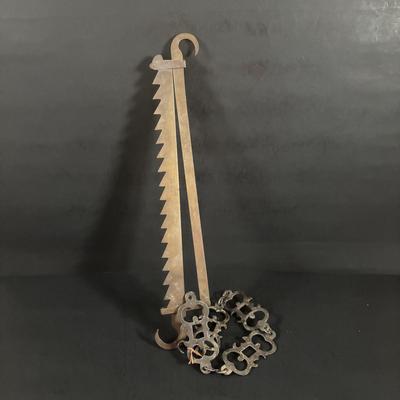 LOT 354: 19th Century Solid Brass Cooking Trammel Sawtooth and Ornate Chain Links