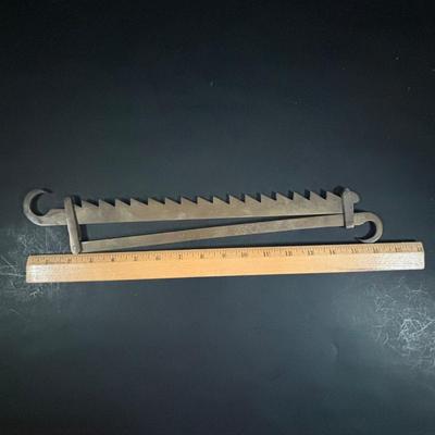 LOT 354: 19th Century Solid Brass Cooking Trammel Sawtooth and Ornate Chain Links