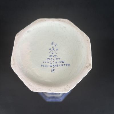 LOT 357: Delft Holland Hand Painted Vase, Wedgewood Style Pill Box & Ceramic Painted Shoes