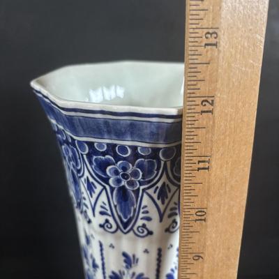LOT 357: Delft Holland Hand Painted Vase, Wedgewood Style Pill Box & Ceramic Painted Shoes