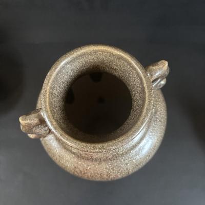 LOT 358: Drip Glaze Pottery Vase, Pottery Bud Vase & Initialed DW Pottery Bowl