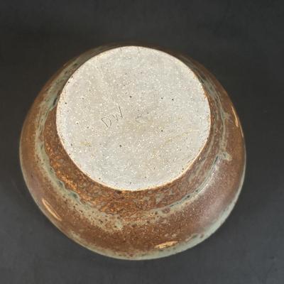 LOT 358: Drip Glaze Pottery Vase, Pottery Bud Vase & Initialed DW Pottery Bowl