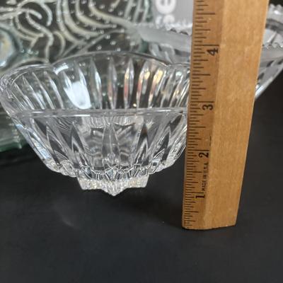 LOT 359: Tamara Childs 12” Hand Gilded Silver Swirl Beaded Glass Tripod Feet Bowl, Shannon Crystal Hershey Kisses & More