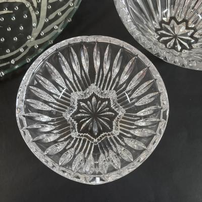 LOT 359: Tamara Childs 12” Hand Gilded Silver Swirl Beaded Glass Tripod Feet Bowl, Shannon Crystal Hershey Kisses & More