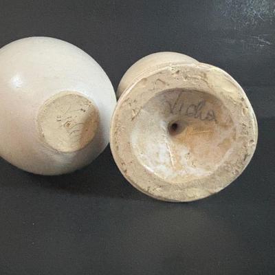 LOT 360: Pottery Egg Shaped Vases,Design by Designwright Upside Down Vase, Pottery Barn Square Metal Flower Holder w/Flower Frog