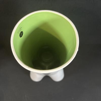 LOT 360: Pottery Egg Shaped Vases,Design by Designwright Upside Down Vase, Pottery Barn Square Metal Flower Holder w/Flower Frog