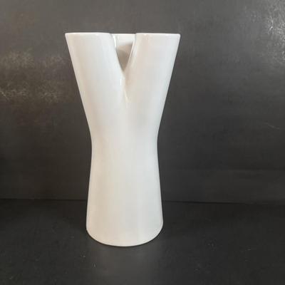 LOT 360: Pottery Egg Shaped Vases,Design by Designwright Upside Down Vase, Pottery Barn Square Metal Flower Holder w/Flower Frog