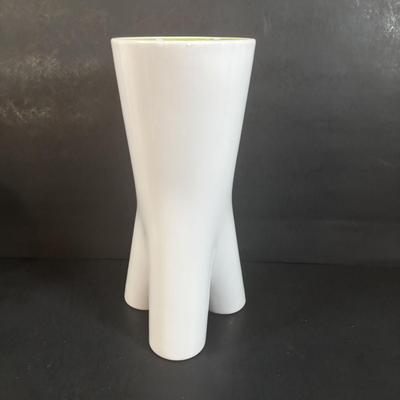 LOT 360: Pottery Egg Shaped Vases,Design by Designwright Upside Down Vase, Pottery Barn Square Metal Flower Holder w/Flower Frog