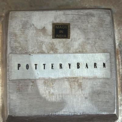 LOT 360: Pottery Egg Shaped Vases,Design by Designwright Upside Down Vase, Pottery Barn Square Metal Flower Holder w/Flower Frog