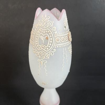 LOT 366: Kelvin Chen No533 Enamel Trinket Box Signed w/Certificate, Milk Glass Powder Jar, Frosted White Glass Vase, Picture Frames &...