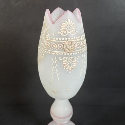 LOT 366: Kelvin Chen No533 Enamel Trinket Box Signed w/Certificate, Milk Glass Powder Jar, Frosted White Glass Vase, Picture Frames &...