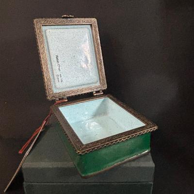 LOT 366: Kelvin Chen No533 Enamel Trinket Box Signed w/Certificate, Milk Glass Powder Jar, Frosted White Glass Vase, Picture Frames &...