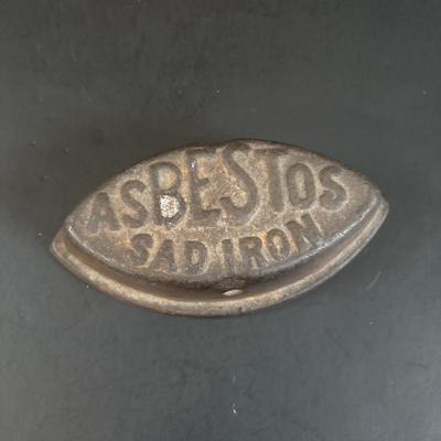 LOT 367: Antique Wicker Wrapped Bottle w/Wooden Stopper & Asbestos Sad Iron