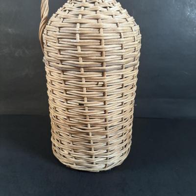 LOT 367: Antique Wicker Wrapped Bottle w/Wooden Stopper & Asbestos Sad Iron