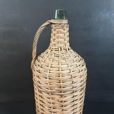 LOT 367: Antique Wicker Wrapped Bottle w/Wooden Stopper & Asbestos Sad Iron