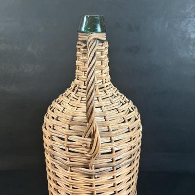 LOT 367: Antique Wicker Wrapped Bottle w/Wooden Stopper & Asbestos Sad Iron