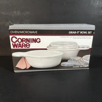 LOT 368: New in Box Corning Ware Grab-it Bowl Set, Philippe Deshoulieres Casserole Dish White Porcelain Blanc De Blanc France 2Qt, &...