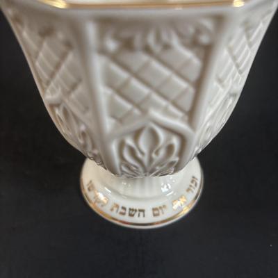 LOT 369: Lenox Judaic Collection Kiddush Cup, Crystal Kiddush Judaic Cup, Lenox Venus Collection Nut/Candy Dish, Table Runner &...