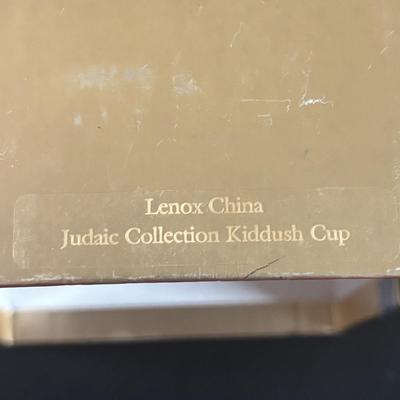 LOT 369: Lenox Judaic Collection Kiddush Cup, Crystal Kiddush Judaic Cup, Lenox Venus Collection Nut/Candy Dish, Table Runner &...