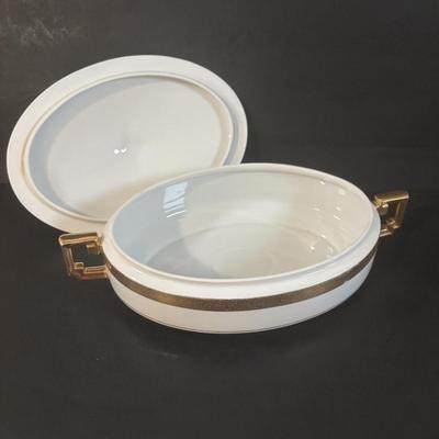 LOT 372 Herend Golden Edge Square Bow; & Royal Bavaria 18k Gold Rimmed Covered Dish