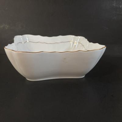 LOT 372 Herend Golden Edge Square Bow; & Royal Bavaria 18k Gold Rimmed Covered Dish