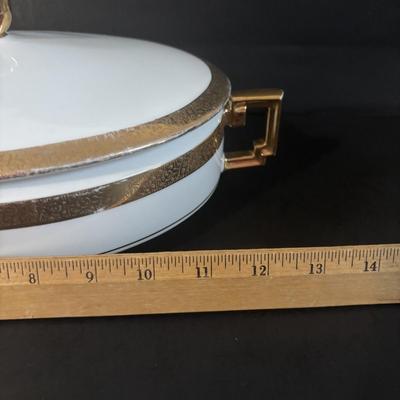 LOT 372 Herend Golden Edge Square Bow; & Royal Bavaria 18k Gold Rimmed Covered Dish