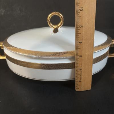 LOT 372 Herend Golden Edge Square Bow; & Royal Bavaria 18k Gold Rimmed Covered Dish