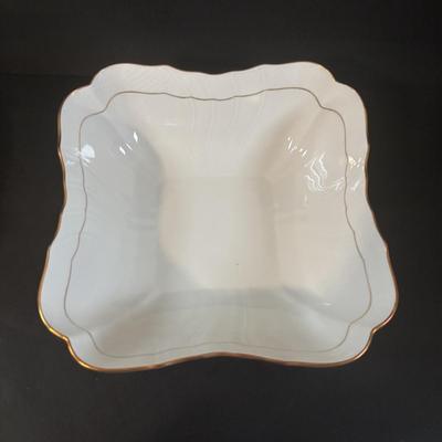 LOT 372 Herend Golden Edge Square Bow; & Royal Bavaria 18k Gold Rimmed Covered Dish