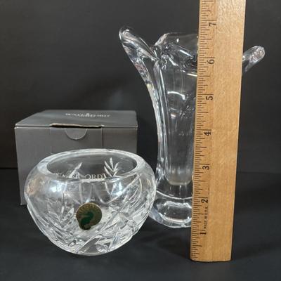 LOT 376: Cofrac Art Verrier Crystal Vase & Waterford Essence Votive Candle Holder