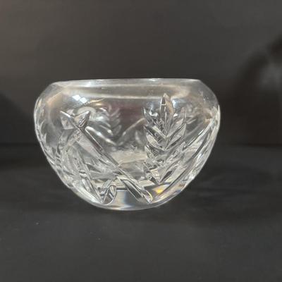 LOT 376: Cofrac Art Verrier Crystal Vase & Waterford Essence Votive Candle Holder