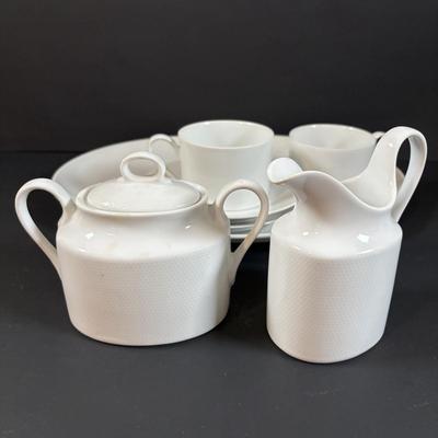 LOT 379: Mikasa L5424 Zephyr White Tea/Coffee Cups, Saucers, Creamer/Sugar
