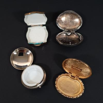 LOT 437: Vintage Estee Lauder Mini Compact and Cameo Pillbox with Wasa Solingen Scissors, Carlsbad Trinket Dish & More