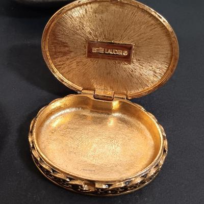 LOT 437: Vintage Estee Lauder Mini Compact and Cameo Pillbox with Wasa Solingen Scissors, Carlsbad Trinket Dish & More