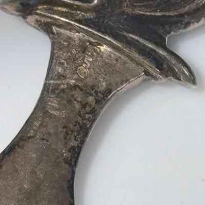 LOT 458: Sterling Silver Collection Letter Opener, A Mano Enameled Trinket Box, Zadok Arts Fiddler, Set of 6 Miniature Candle Holders