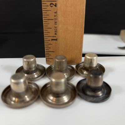 LOT 458: Sterling Silver Collection Letter Opener, A Mano Enameled Trinket Box, Zadok Arts Fiddler, Set of 6 Miniature Candle Holders