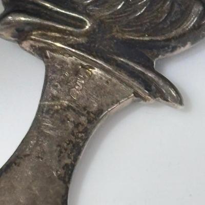 LOT 458: Sterling Silver Collection Letter Opener, A Mano Enameled Trinket Box, Zadok Arts Fiddler, Set of 6 Miniature Candle Holders