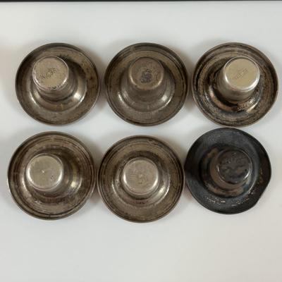 LOT 458: Sterling Silver Collection Letter Opener, A Mano Enameled Trinket Box, Zadok Arts Fiddler, Set of 6 Miniature Candle Holders