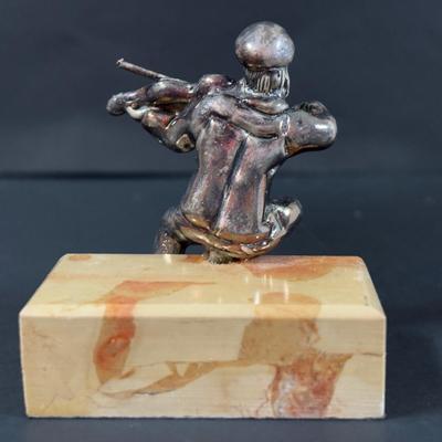 LOT 458: Sterling Silver Collection Letter Opener, A Mano Enameled Trinket Box, Zadok Arts Fiddler, Set of 6 Miniature Candle Holders