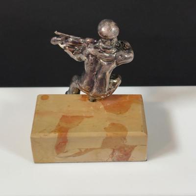 LOT 458: Sterling Silver Collection Letter Opener, A Mano Enameled Trinket Box, Zadok Arts Fiddler, Set of 6 Miniature Candle Holders